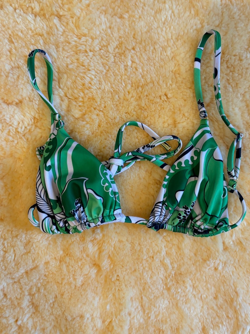 Cin Cin Green Patterned Made in Bali Swimsuit Bikini Top